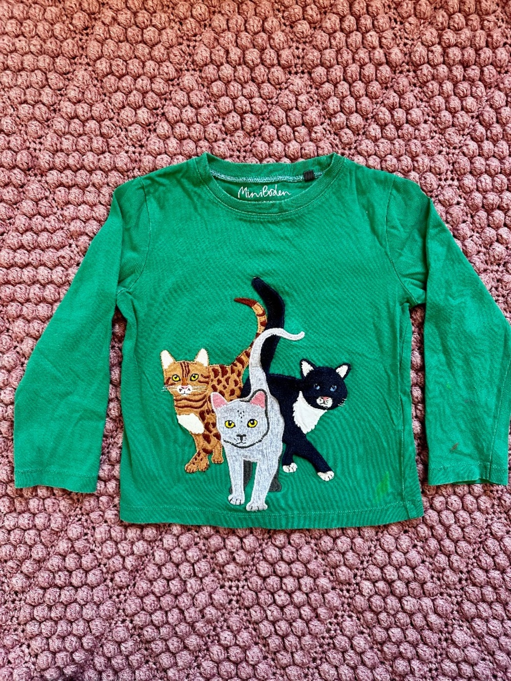 Mini Boden Green Top Cat Appliqué